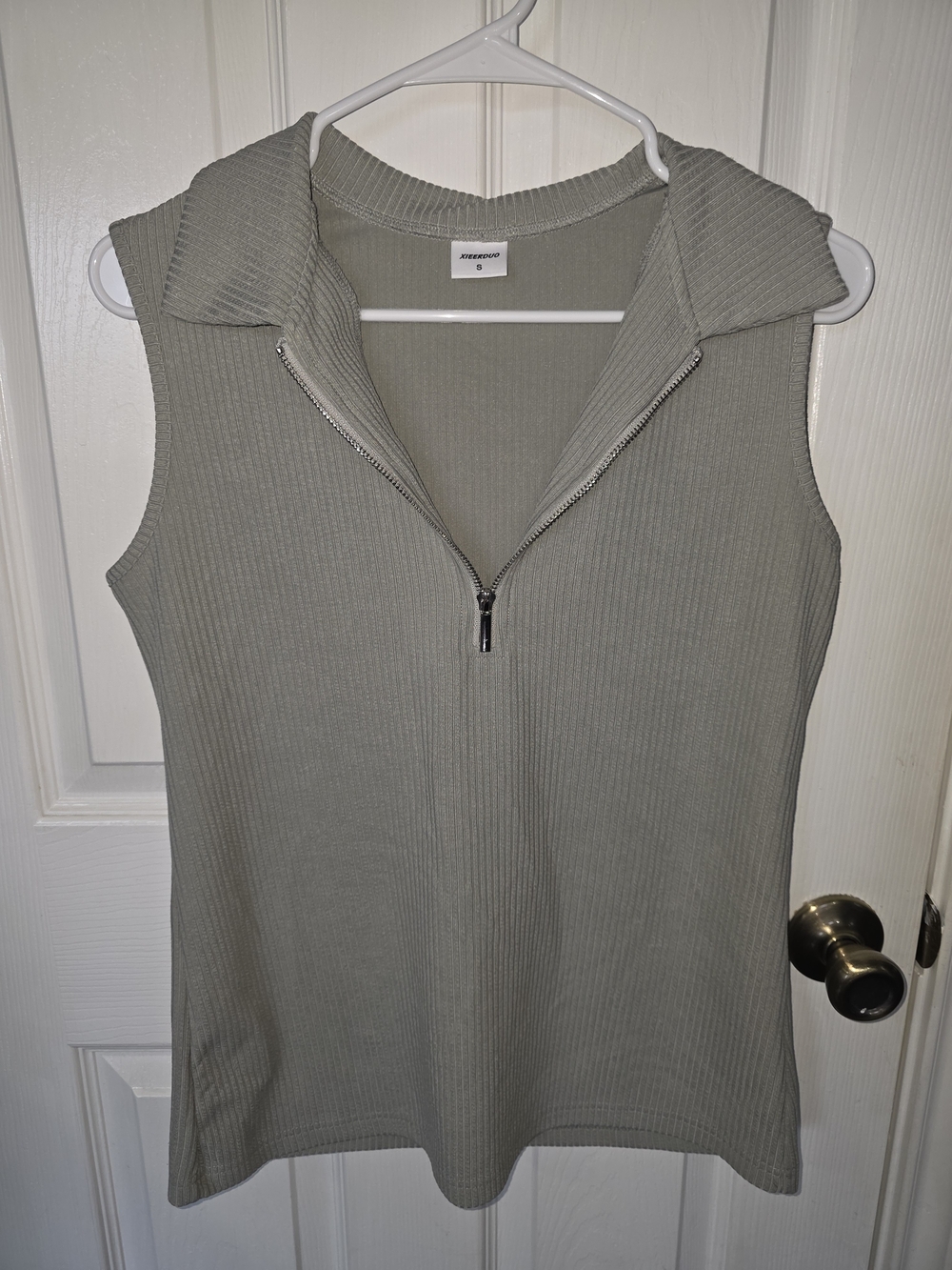Sleeveless Ribbed Zip-Front Cover-Up in Sage Green by